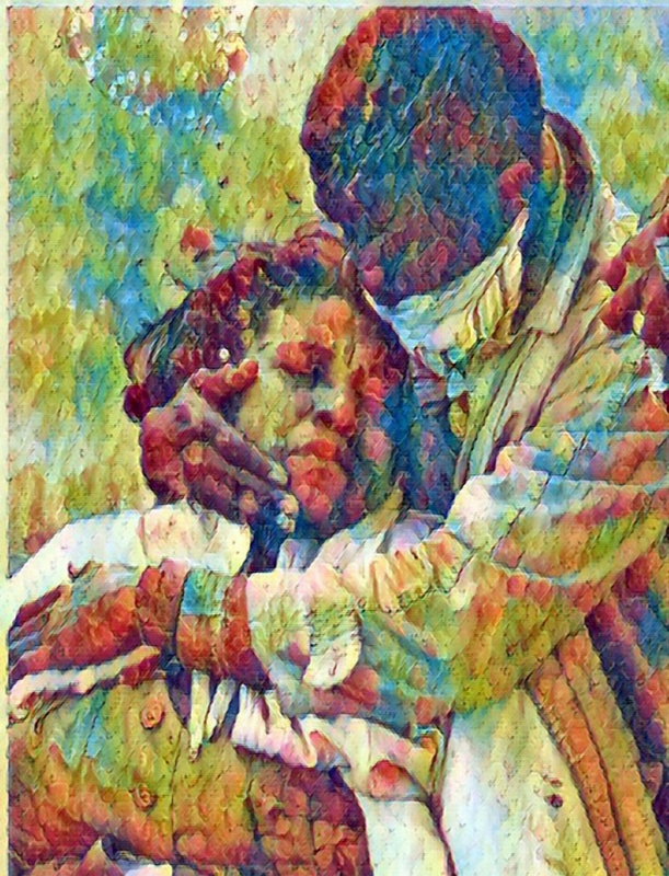 Painterly artwork of two women embracing, from the Brave Sis artwork library
